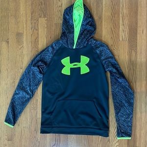 Under Armour XL dark gray and green logo hoodie. EUC